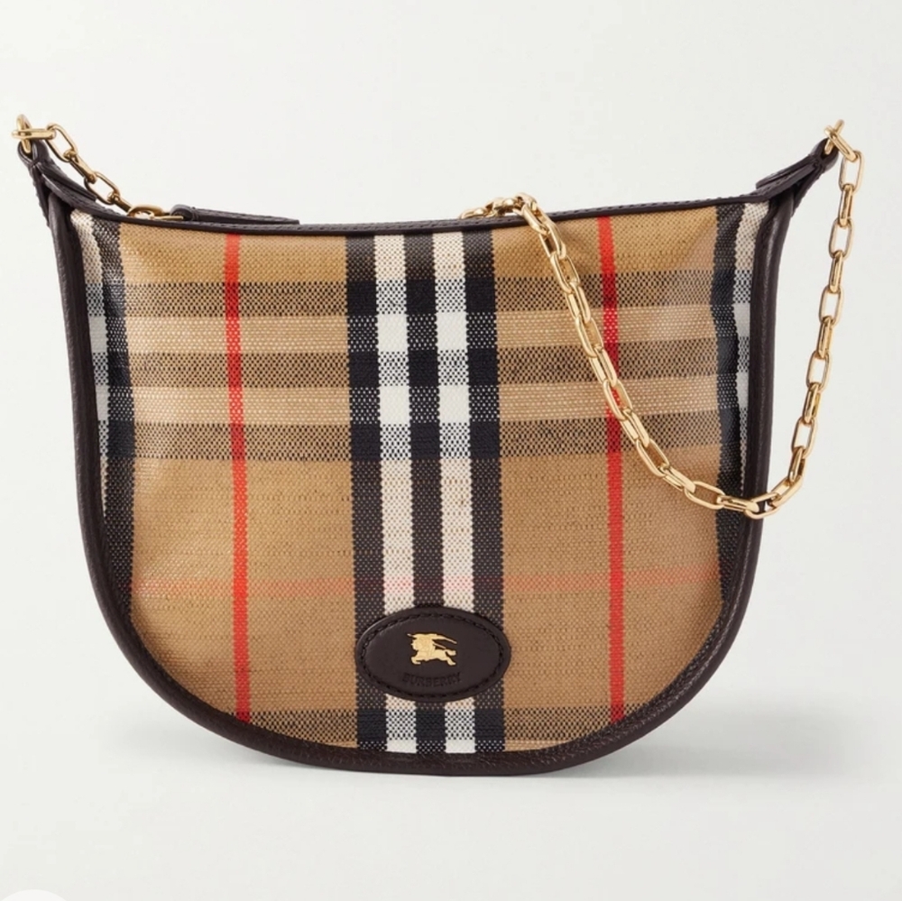 BURBERRY Leather trimmed  coated canvas shoulder bag Sand Color - Picture 5 of 16